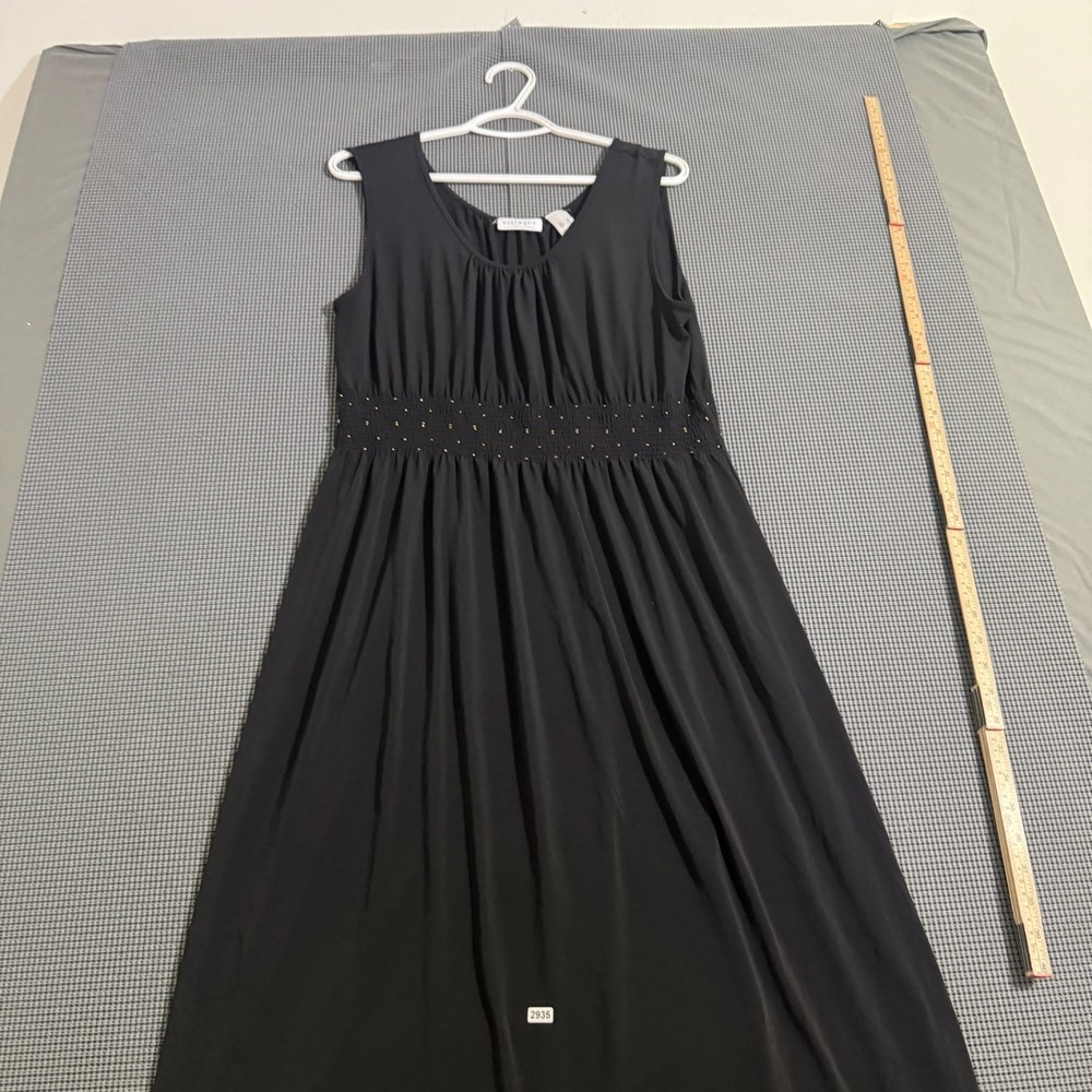 Villager Liz Claiborne Black Sleeveless Smocked Waist Studded Maxi Dress Size XL